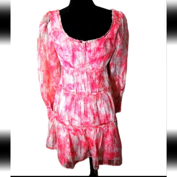 Marchesa Notte Womens Pink Gathered Metallic Fil Coupé Organza Mini Dress 4 - Picture 4 of 16
